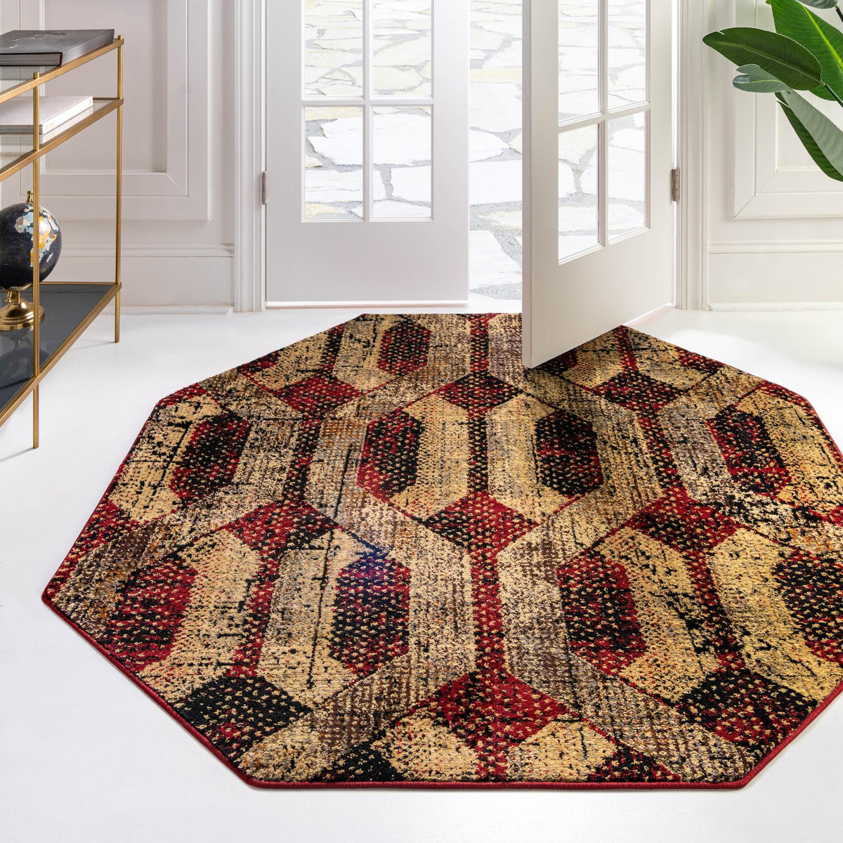 Neptune Elegance Collection Area Rug -  Larissa Octagon Burgundy  lifestyle 109