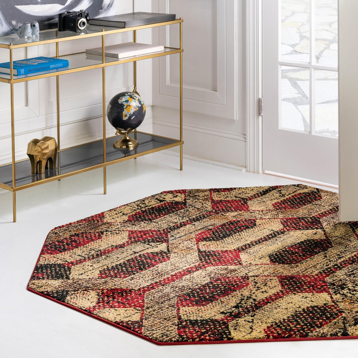 Neptune Elegance Collection Area Rug -  Larissa Octagon Burgundy  lifestyle 119