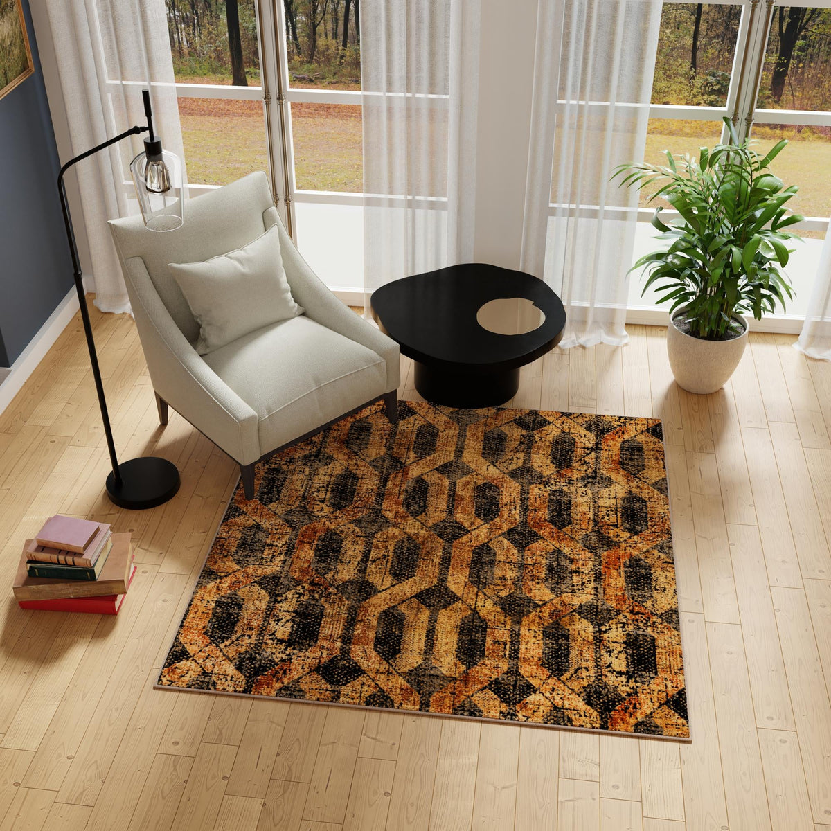 Neptune Elegance Collection Area Rug -  Larissa Square Black Gray  lifestyle 110