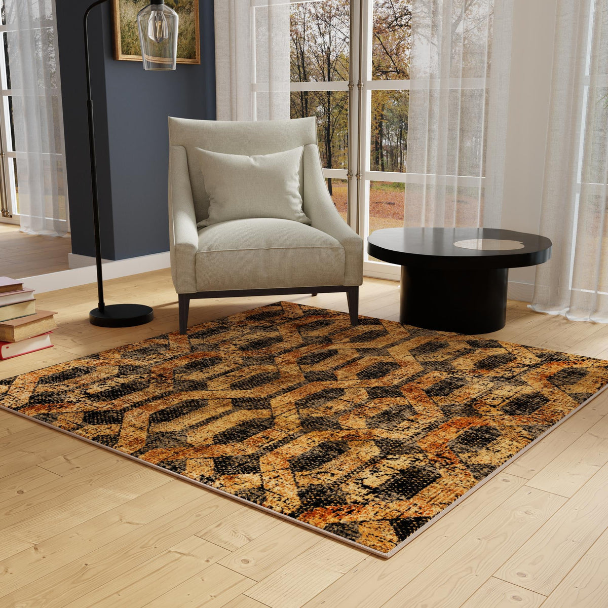 Neptune Elegance Collection Area Rug -  Larissa Square Black Gray  lifestyle 120