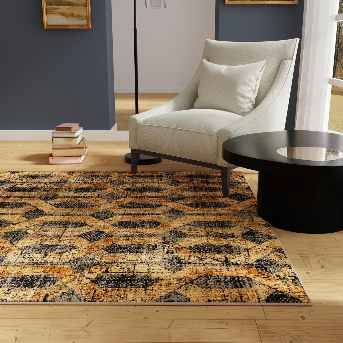 Neptune Elegance Collection Area Rug -  Larissa Square Black Gray  lifestyle 124
