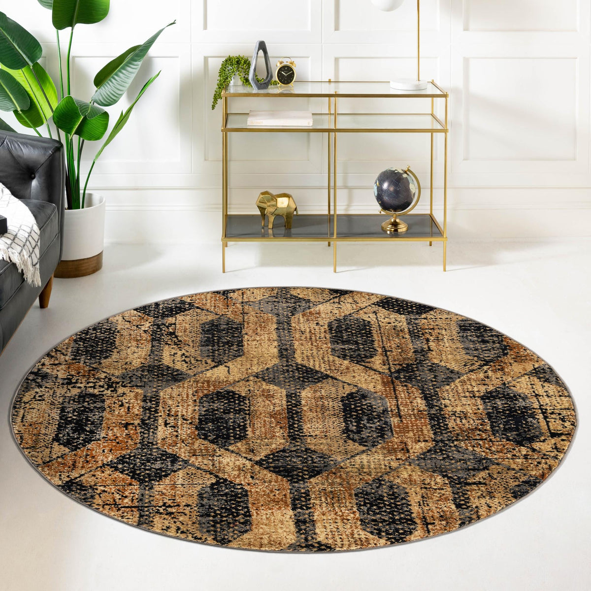 Neptune Elegance Collection Area Rug -  Larissa Round Black Gray  lifestyle 111