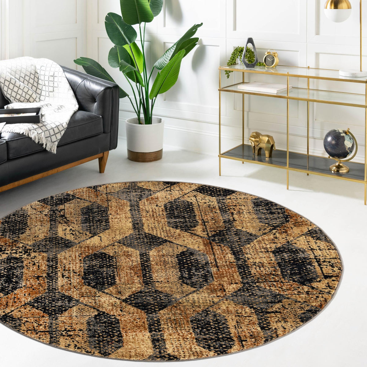 Neptune Elegance Collection Area Rug -  Larissa Round Black Gray  lifestyle 121