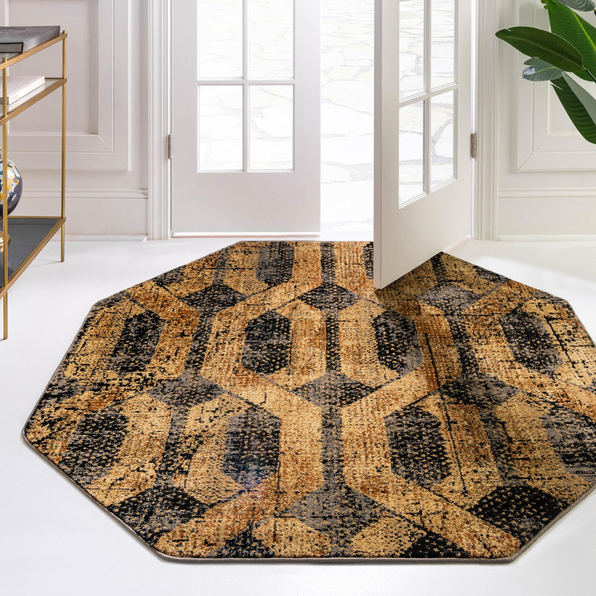 Neptune Elegance Collection Area Rug -  Larissa Octagon Black Gray  lifestyle 145