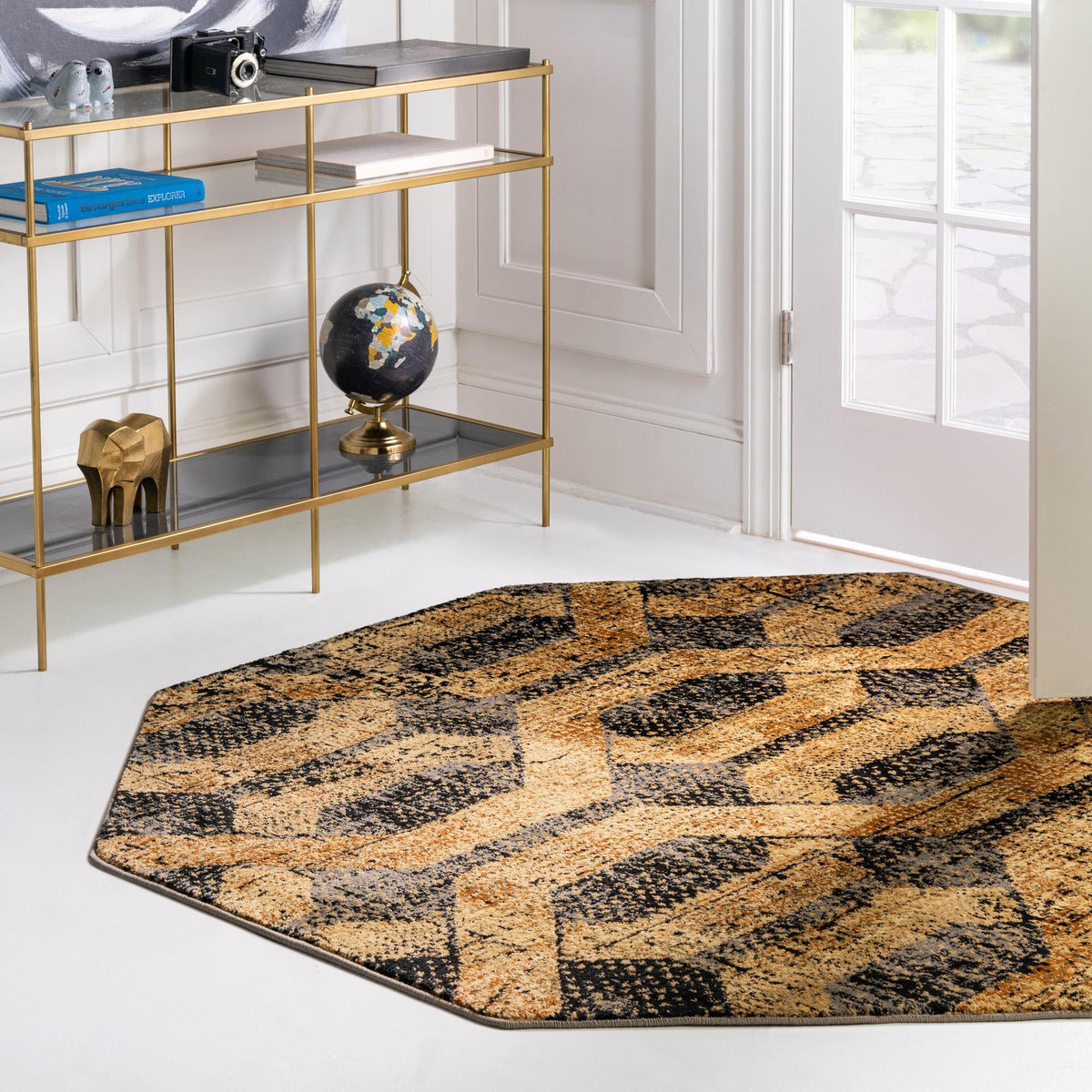Neptune Elegance Collection Area Rug -  Larissa Octagon Black Gray  lifestyle 150