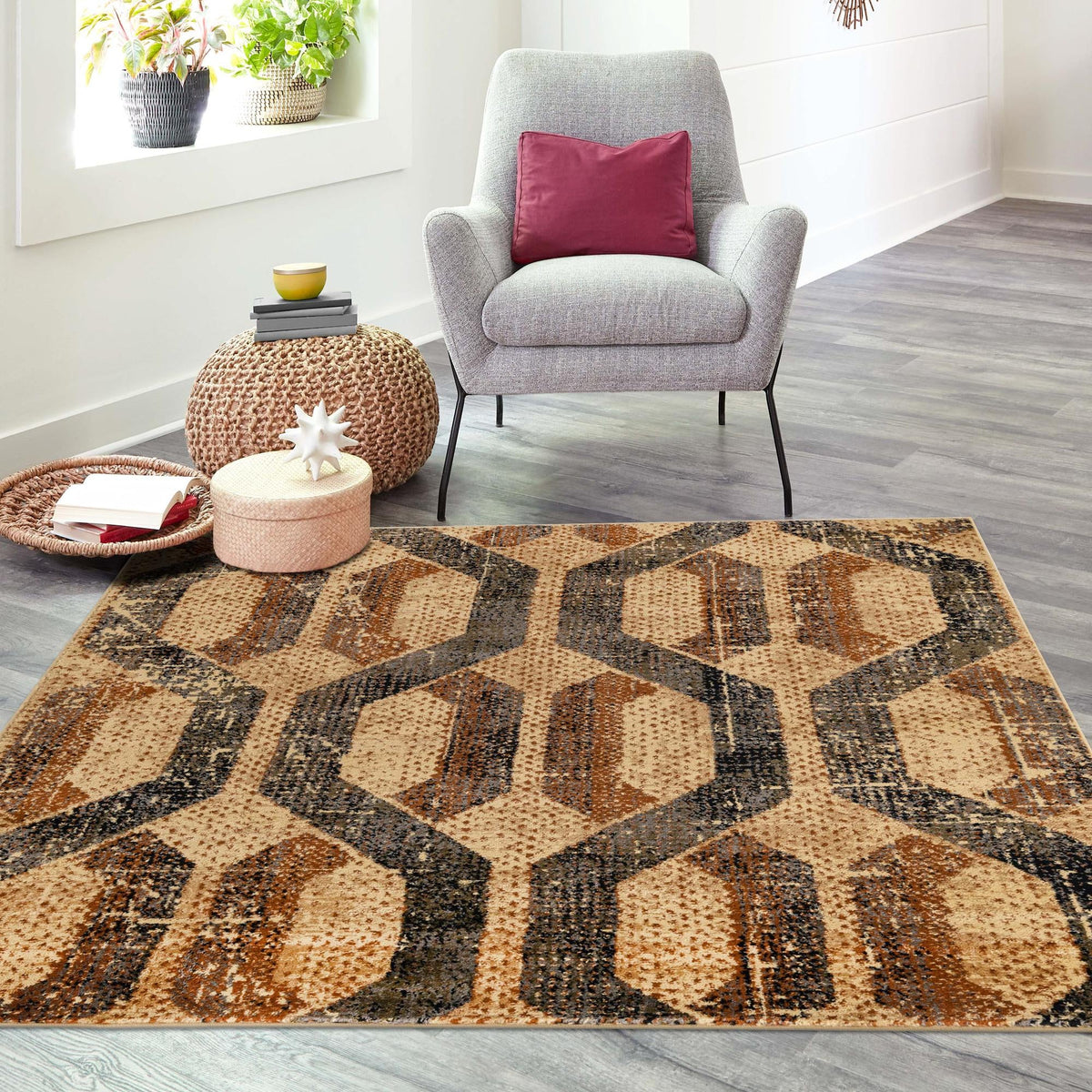 Neptune Elegance Collection Area Rug -  Larissa Square Beige Cream  lifestyle 123
