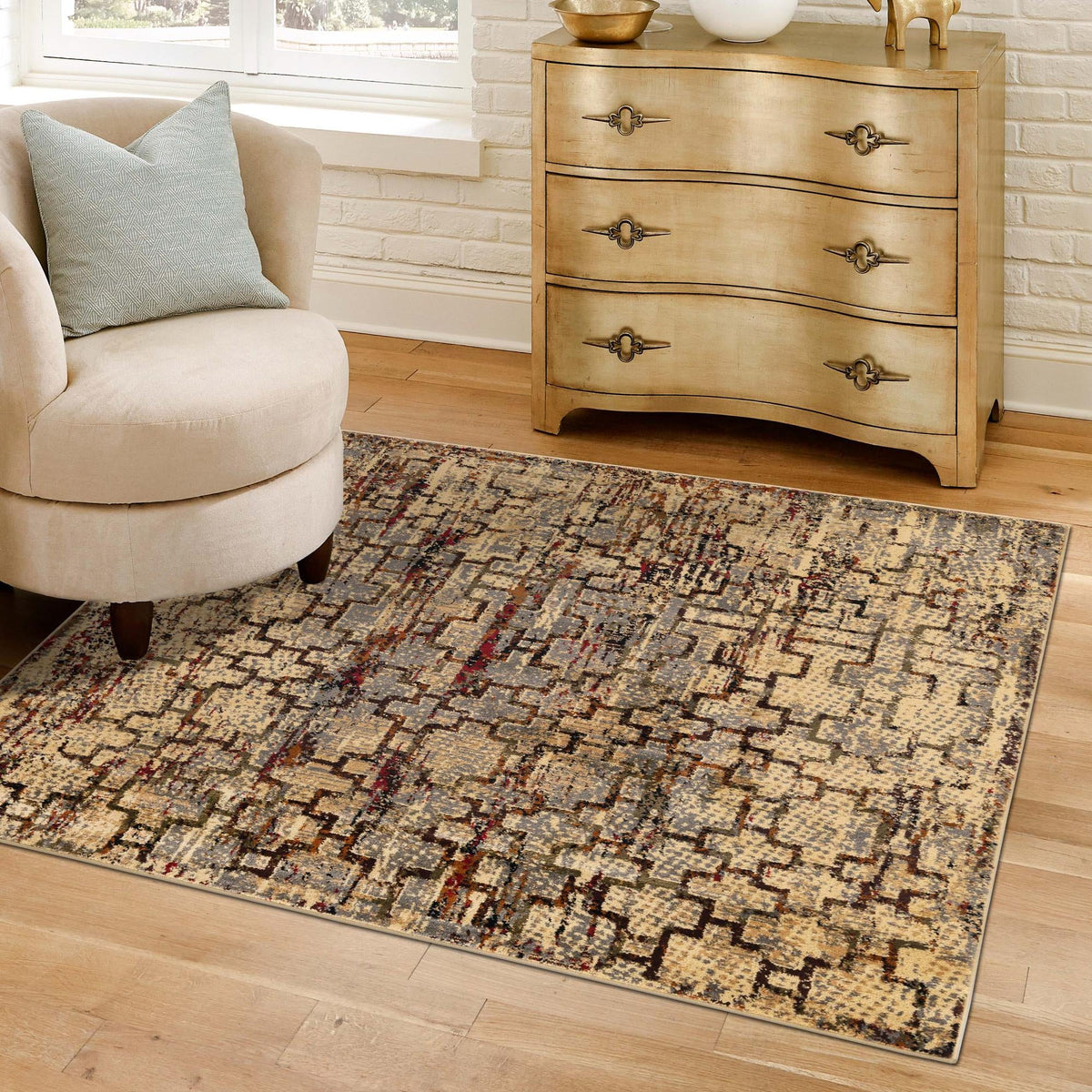 Neptune Elegance Collection Area Rug -  Proteus Square Beige Cream  lifestyle 104