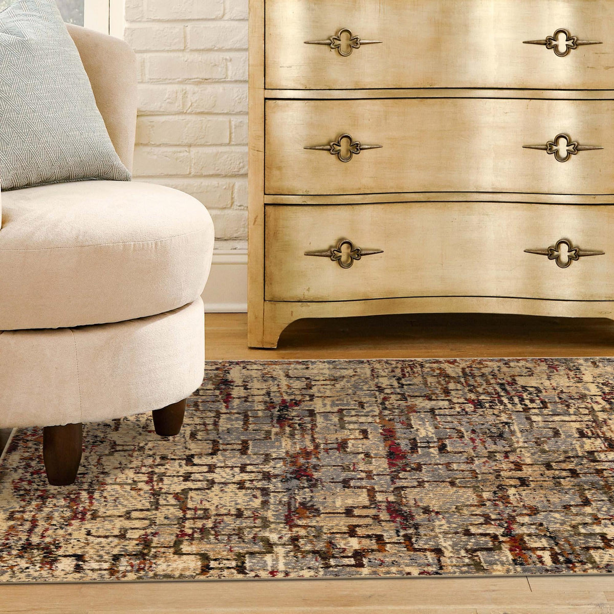Neptune Elegance Collection Area Rug -  Proteus Square Beige Cream  lifestyle 113