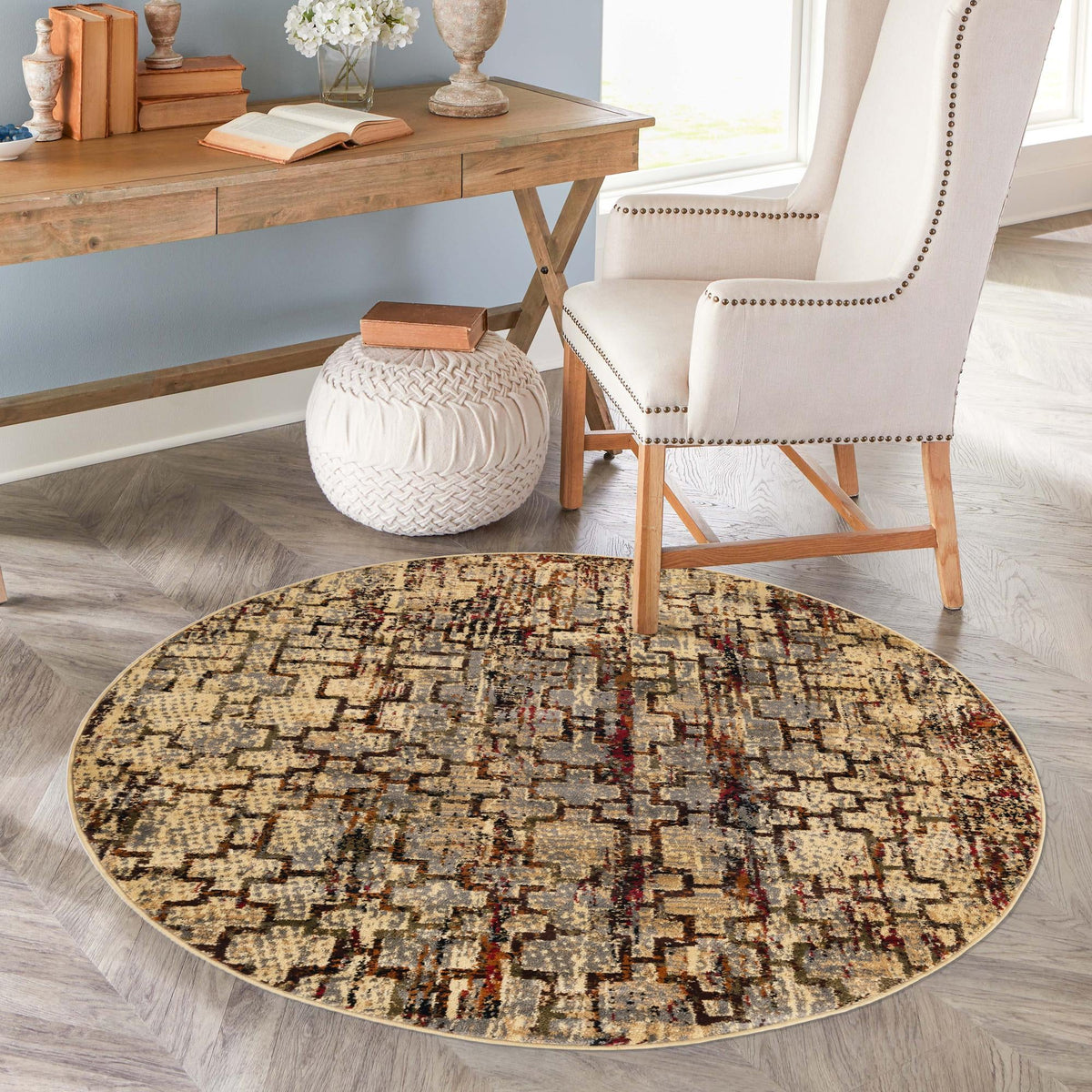 Neptune Elegance Collection Area Rug -  Proteus Round Beige Cream  lifestyle 131