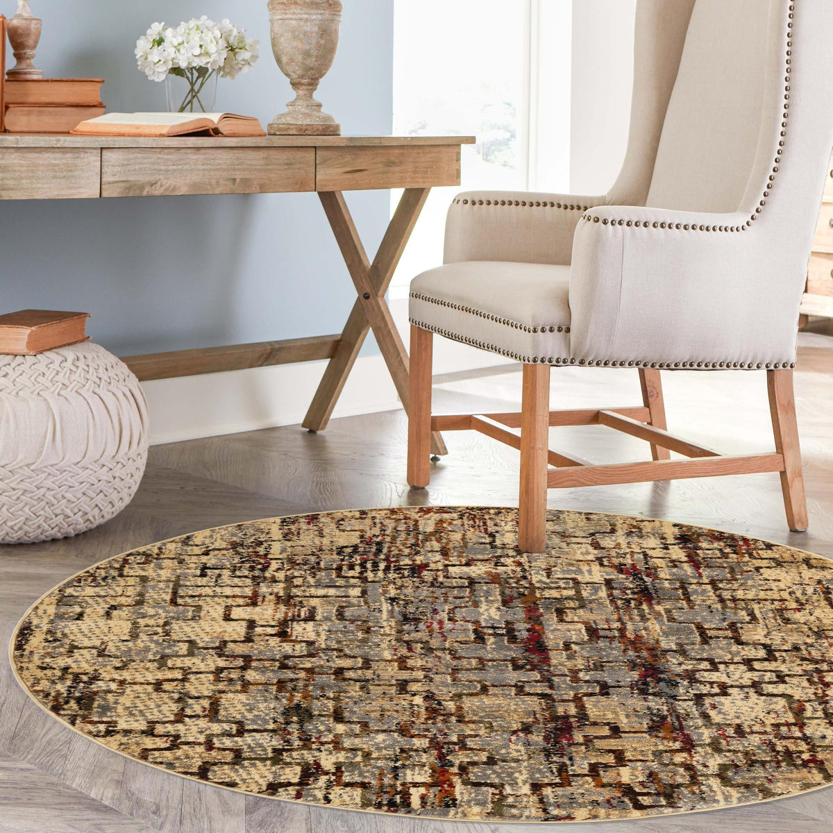 Neptune Elegance Collection Area Rug -  Proteus Round Beige Cream  lifestyle 137