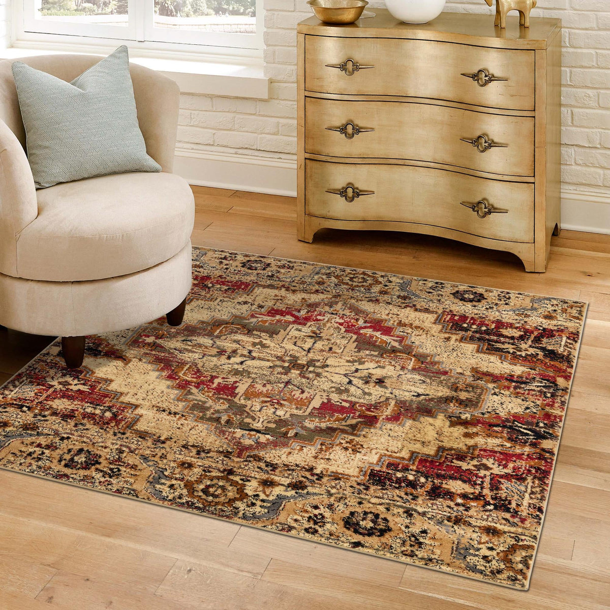 Neptune Elegance Collection Area Rug -  Naiad Square Burgundy Beige  lifestyle 68