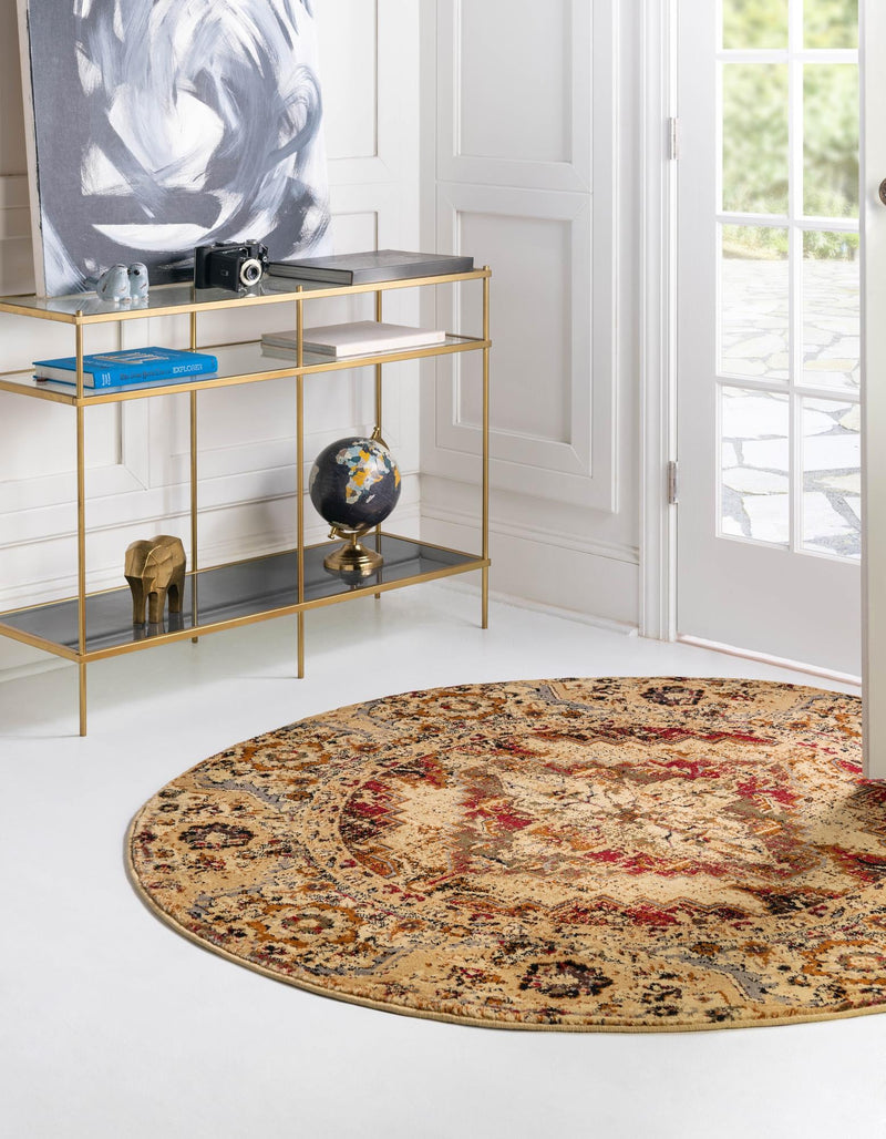 Neptune Elegance Collection Area Rug -  Naiad Round Burgundy Beige  lifestyle 25