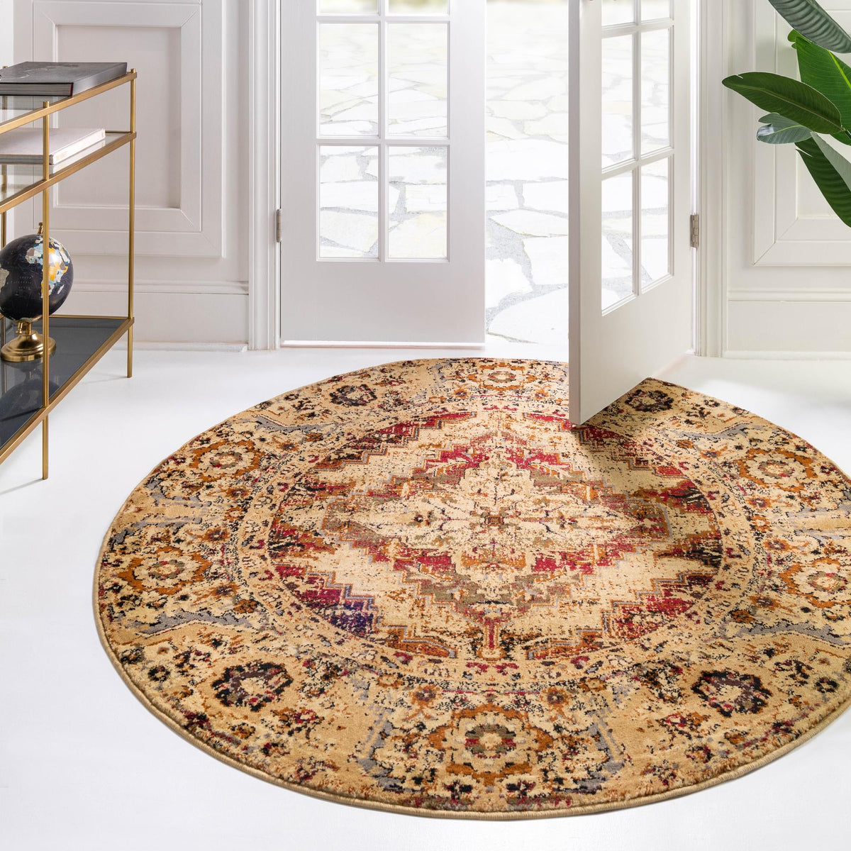 Neptune Elegance Collection Area Rug -  Naiad Round Burgundy Beige  lifestyle 69