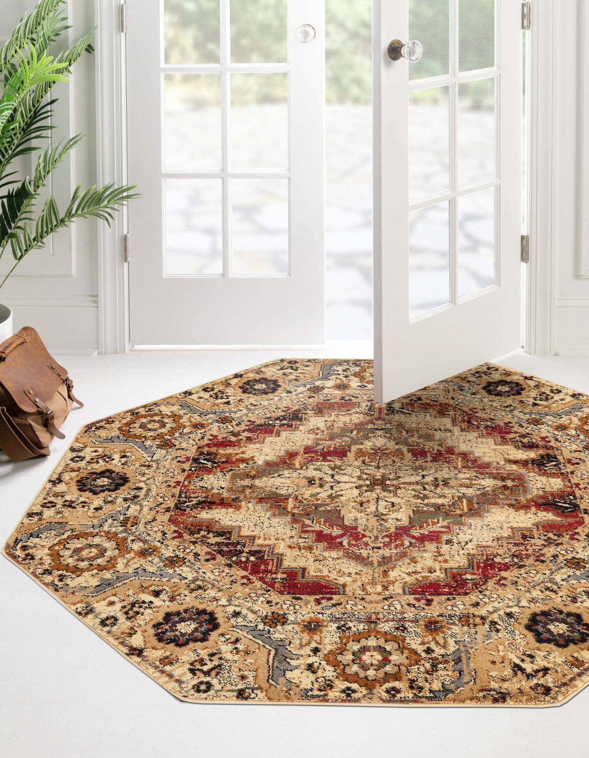 Neptune Elegance Collection Area Rug -  Naiad Octagon Burgundy Beige  lifestyle 22