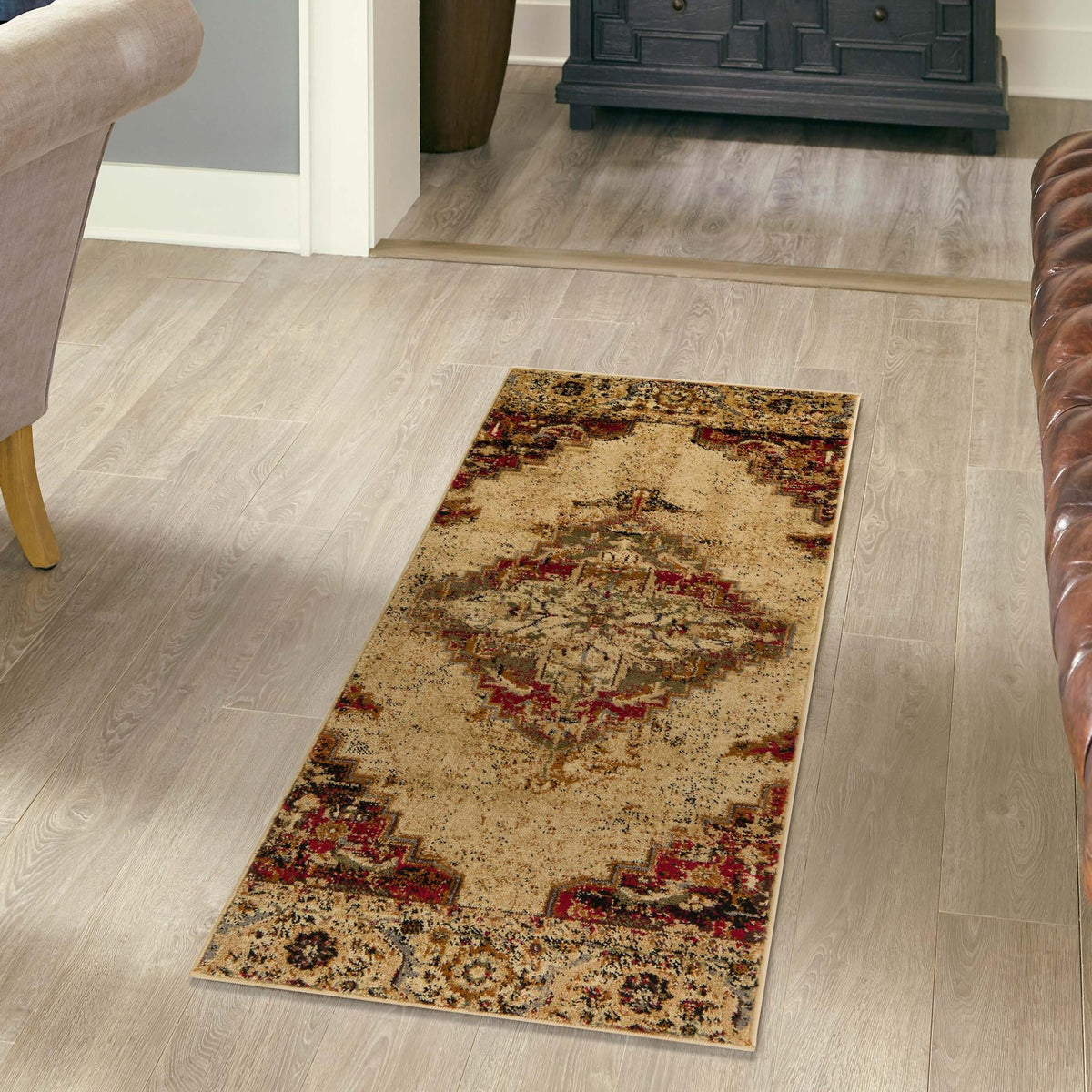 Neptune Elegance Collection Area Rug -  Naiad Runner Burgundy Beige  lifestyle 70