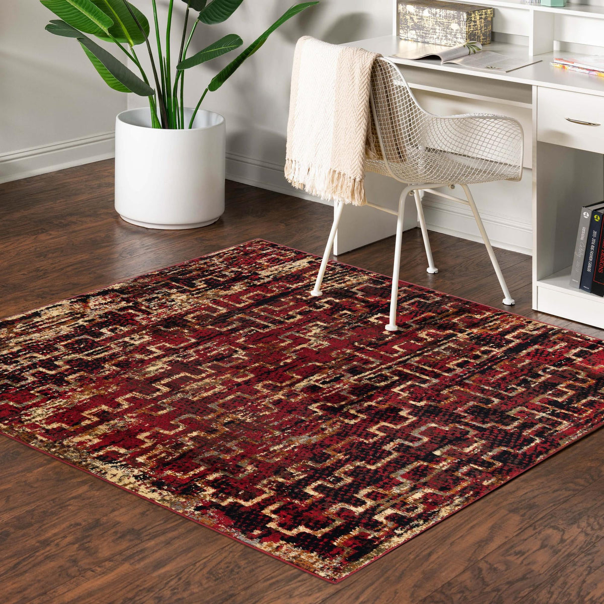 Neptune Elegance Collection Area Rug -  Proteus Square Burgundy  lifestyle 135