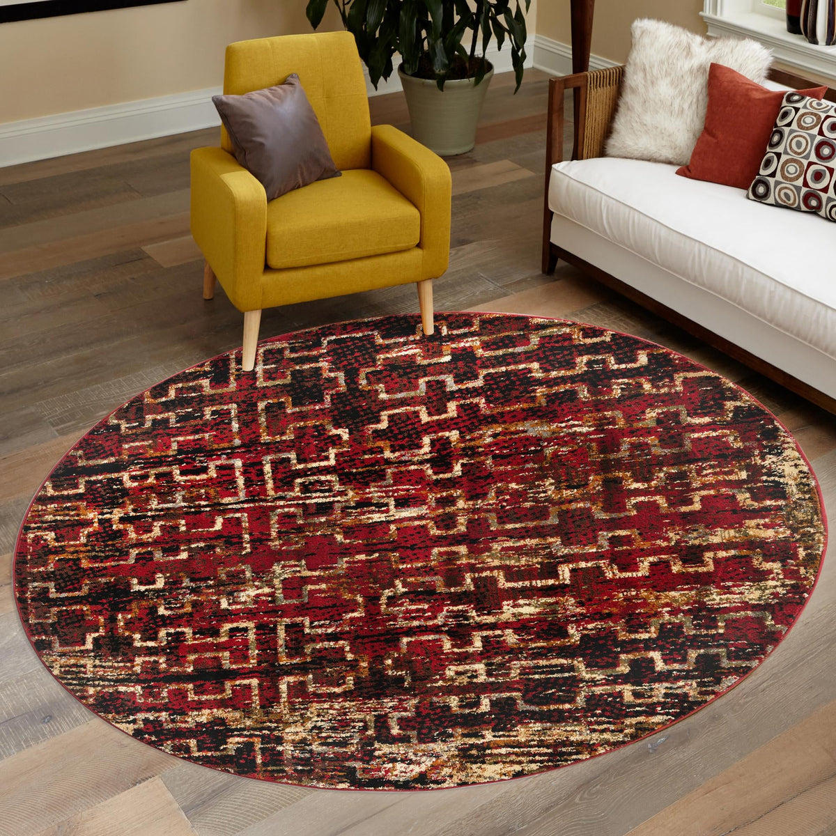 Neptune Elegance Collection Area Rug -  Proteus Round Burgundy  lifestyle 106