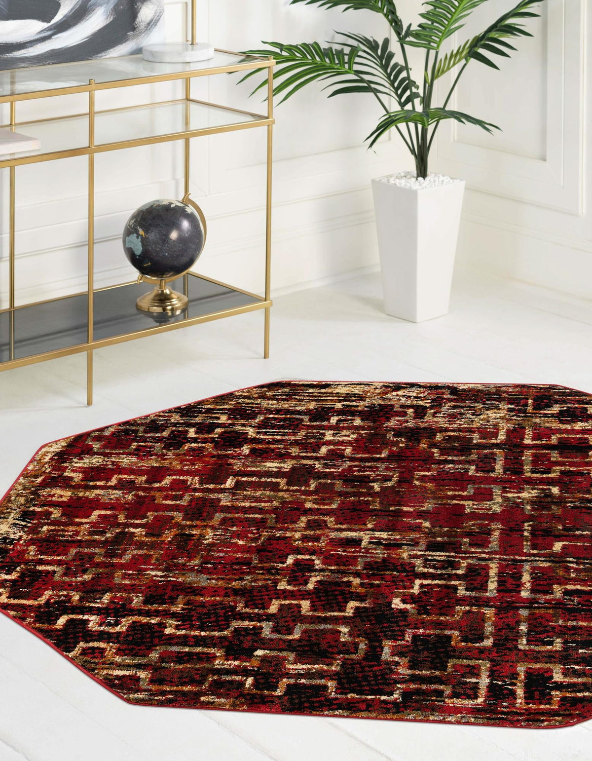 Neptune Elegance Collection Area Rug -  Proteus Octagon Burgundy  lifestyle 50
