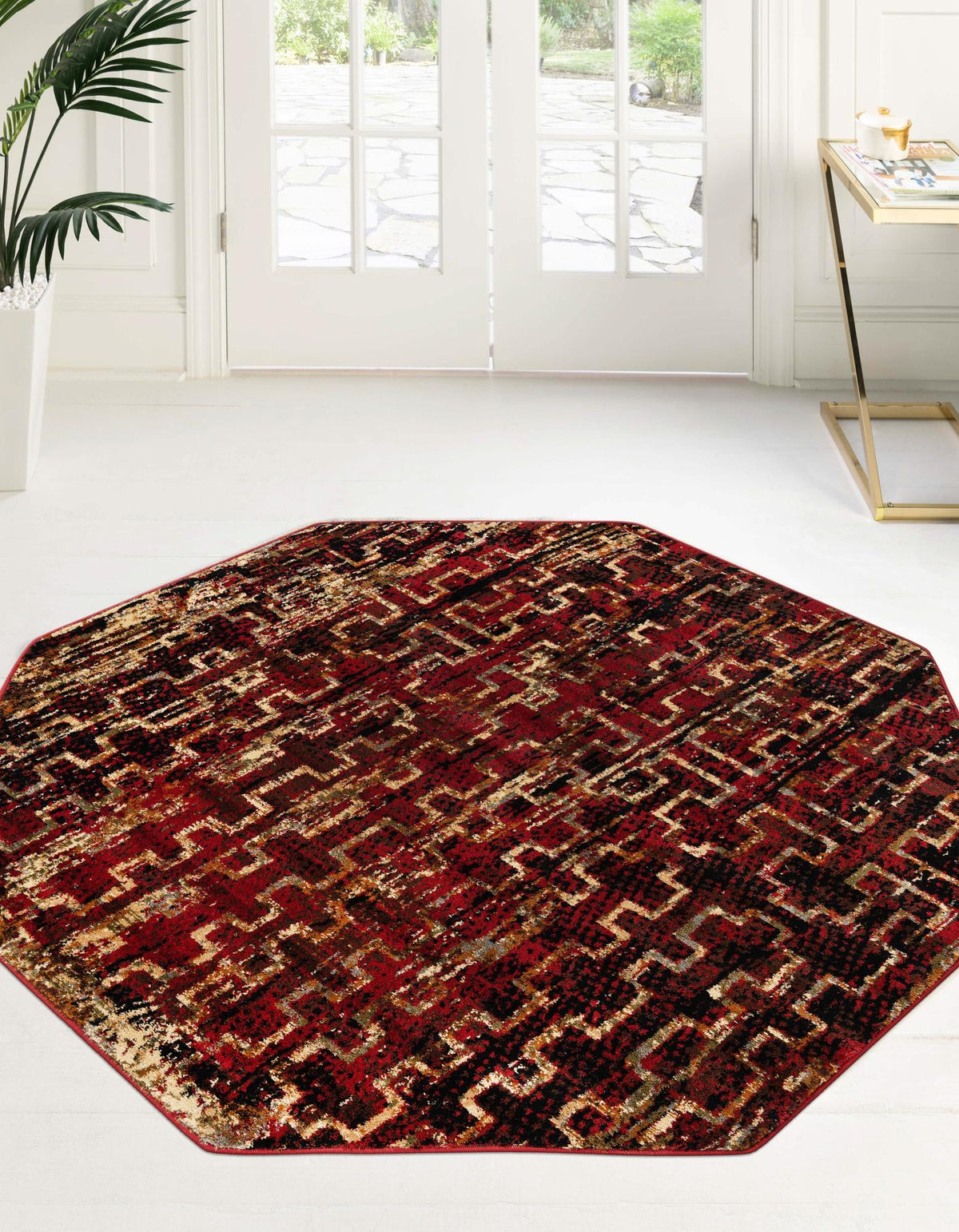 Neptune Elegance Collection Area Rug -  Proteus Octagon Burgundy  lifestyle 62