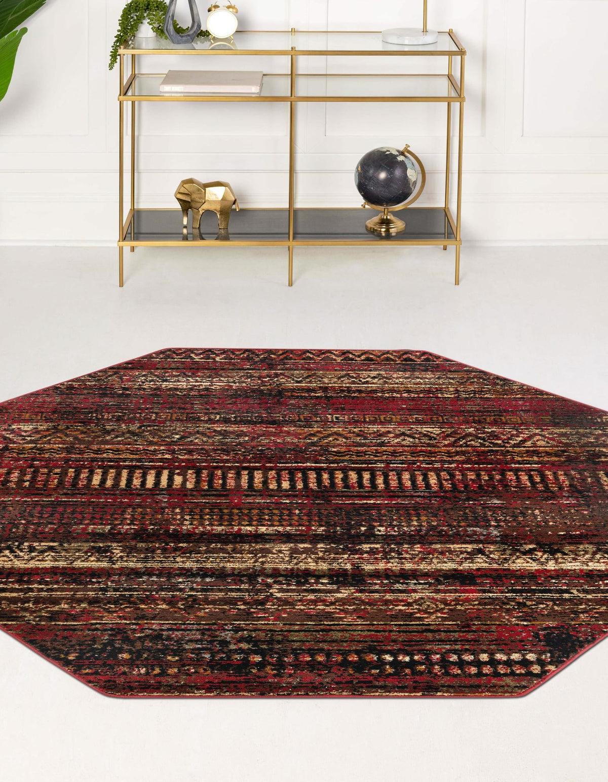 Neptune Elegance Collection Area Rug -  Nereid Octagon Burgundy  lifestyle 63