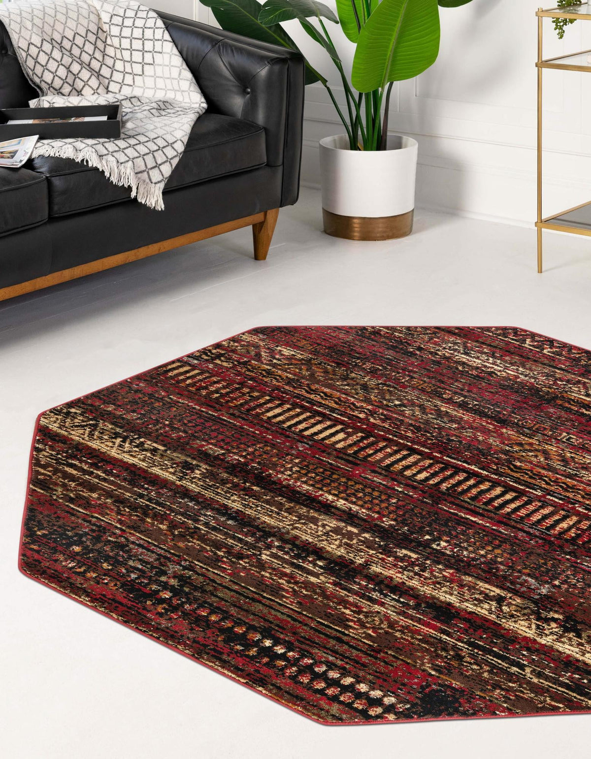 Neptune Elegance Collection Area Rug -  Nereid Octagon Burgundy  lifestyle 74