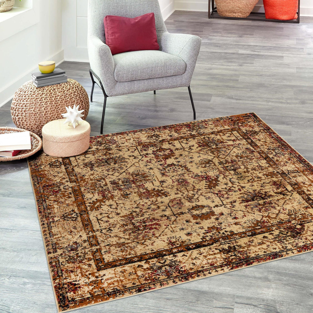 Neptune Elegance Collection Area Rug -  Galatea (Beige Cream) Square Beige Cream  lifestyle 43