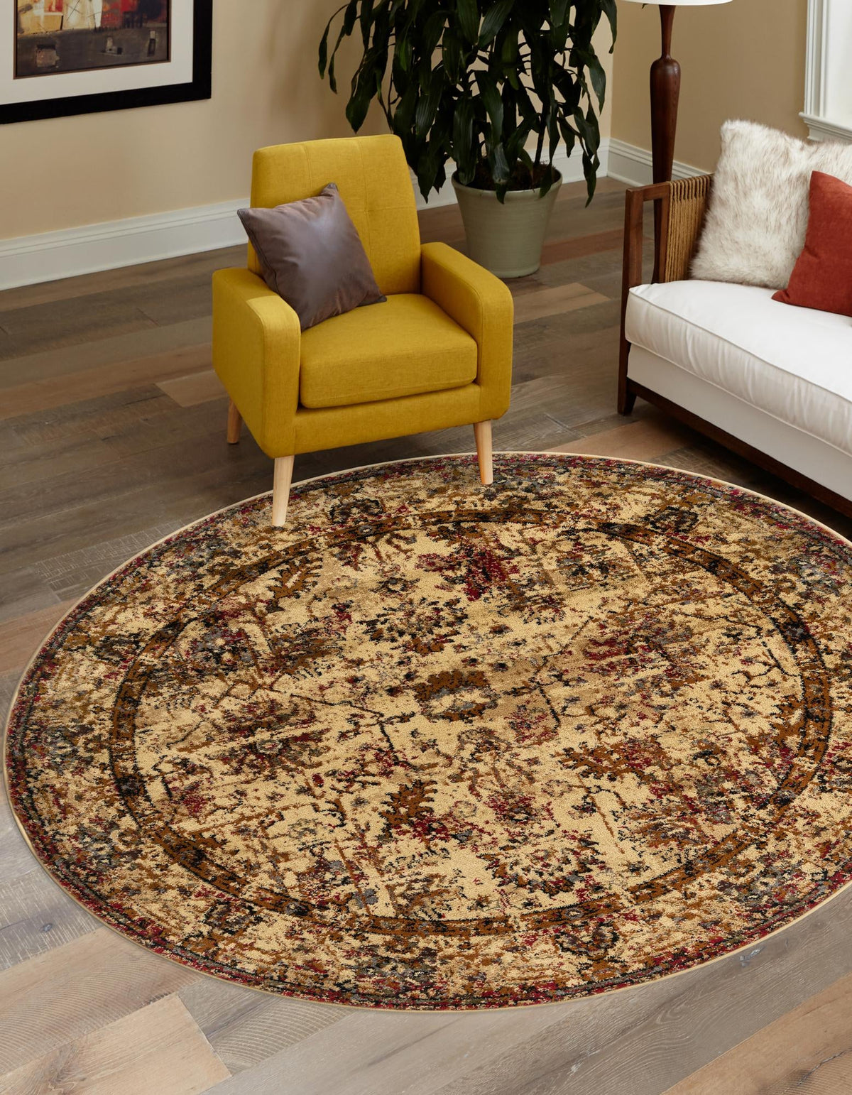 Neptune Elegance Collection Area Rug -  Galatea (Beige Cream) Round Beige Cream  lifestyle 16