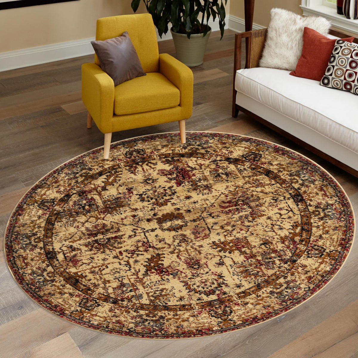 Neptune Elegance Collection Area Rug -  Galatea (Beige Cream) Round Beige Cream  lifestyle 44