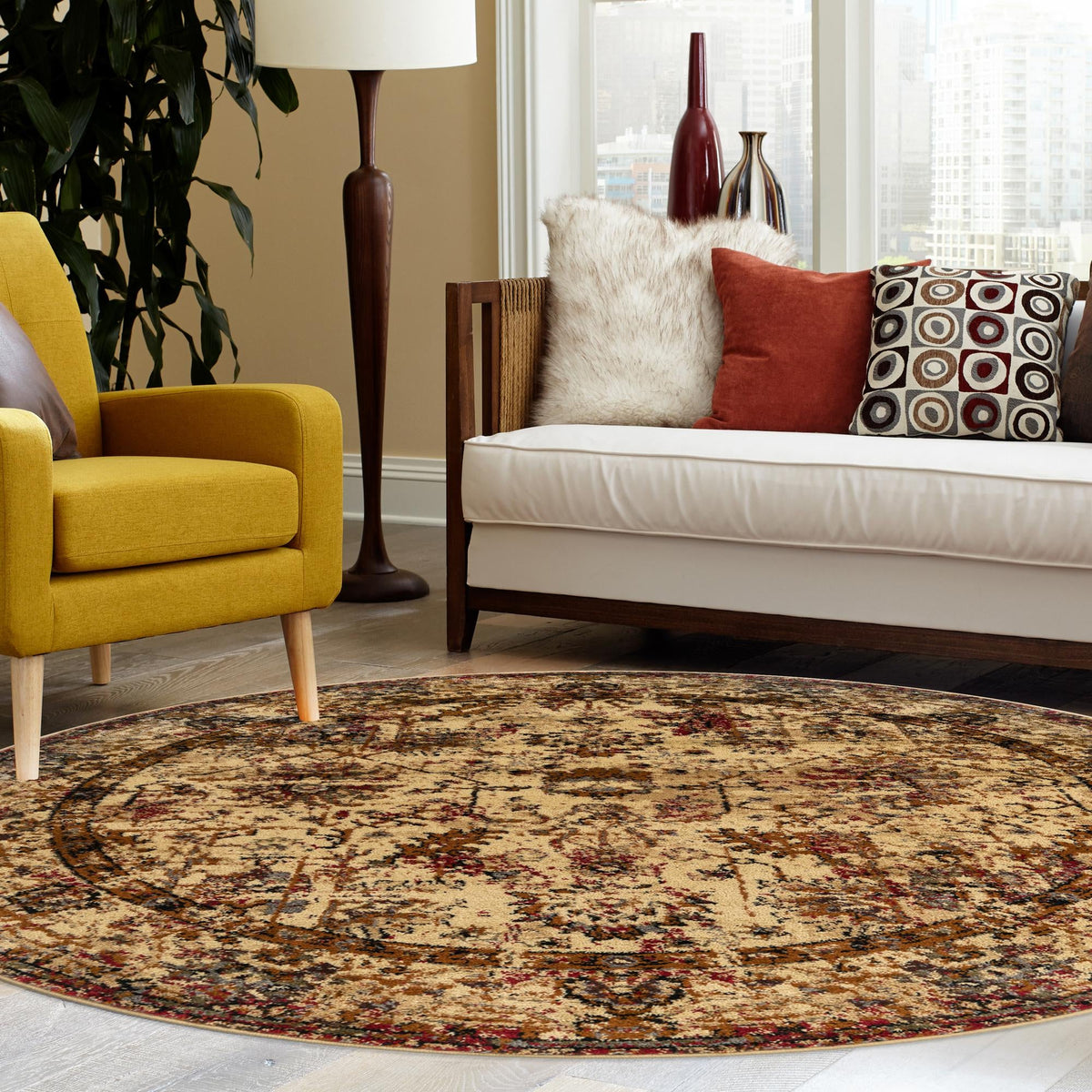 Neptune Elegance Collection Area Rug -  Galatea (Beige Cream) Round Beige Cream  lifestyle 47