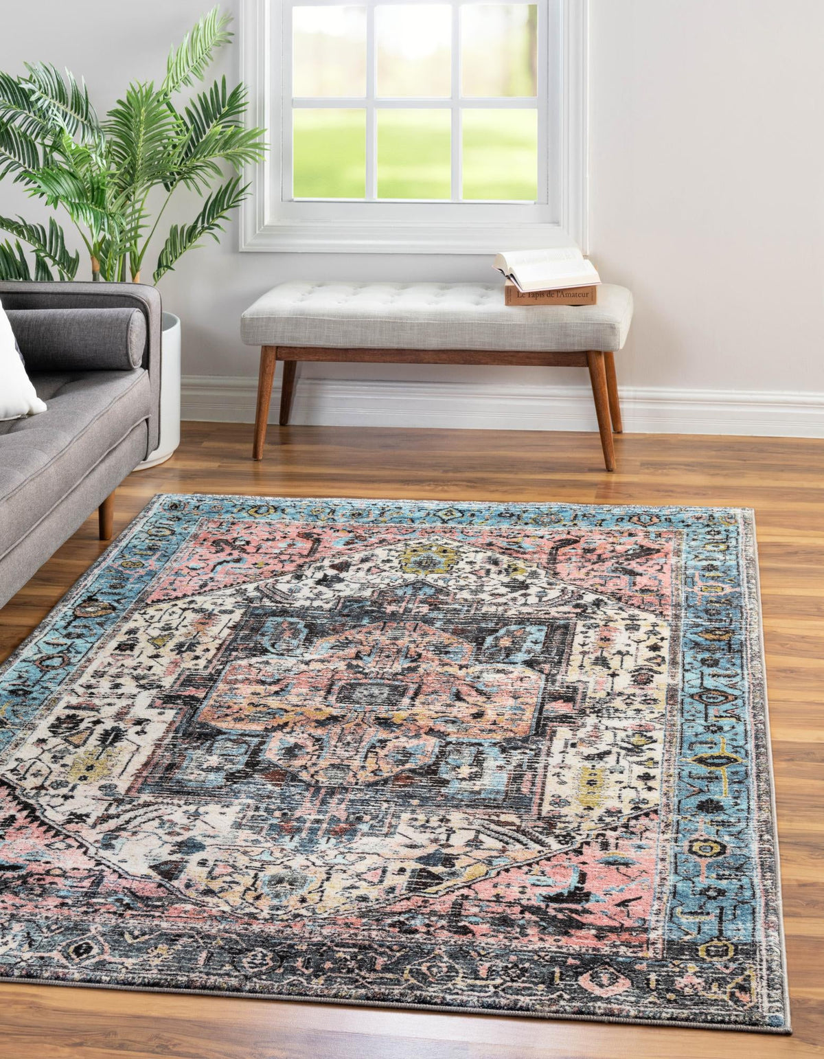 Casablanca Tapestry Collection Area Rug - Fes Rectangle Powder Blue  lifestyle 6