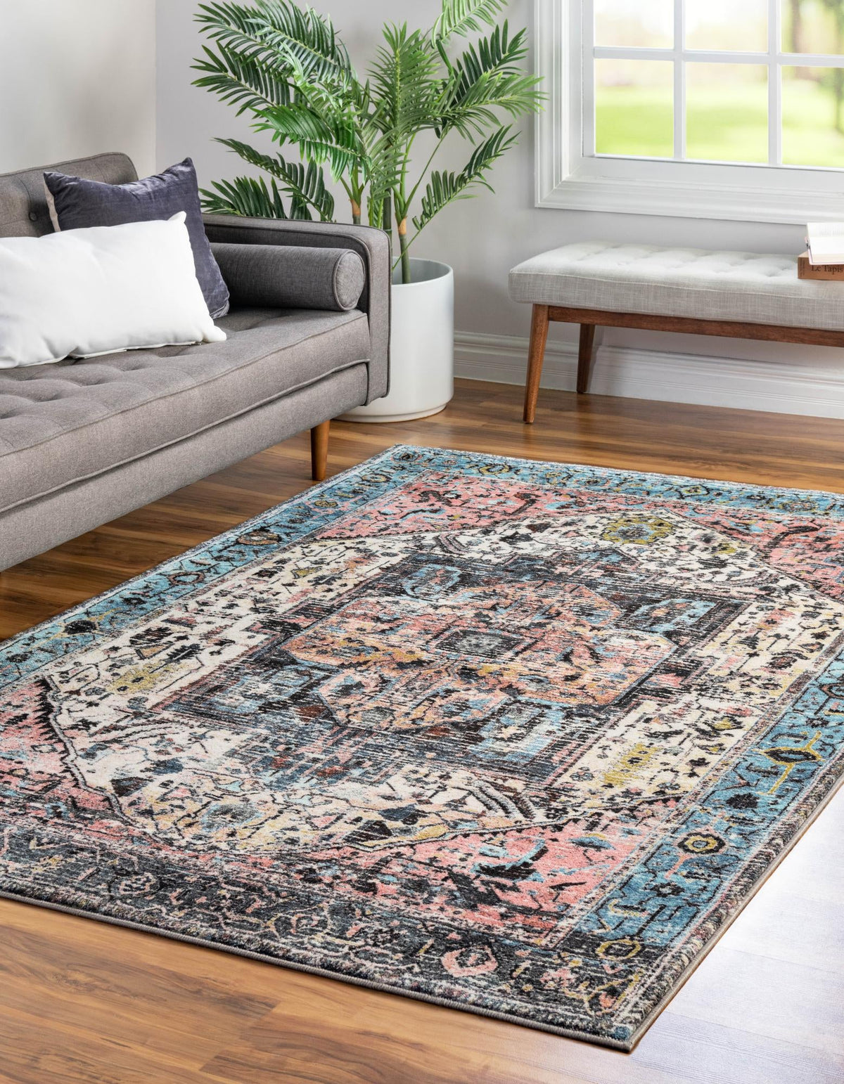 Casablanca Tapestry Collection Area Rug - Fes Rectangle Powder Blue  lifestyle 9