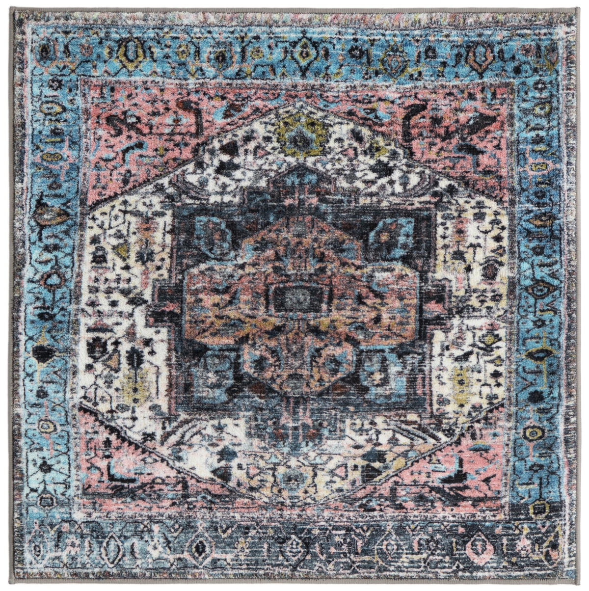 Casablanca Tapestry Collection Area Rug - Fes Square Powder Blue  lifestyle 48