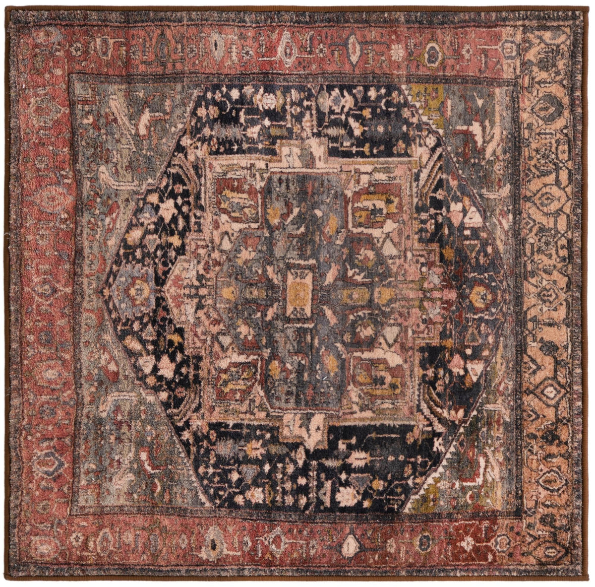 Casablanca Tapestry Collection Area Rug - Fes Square Muted Rust  lifestyle 113