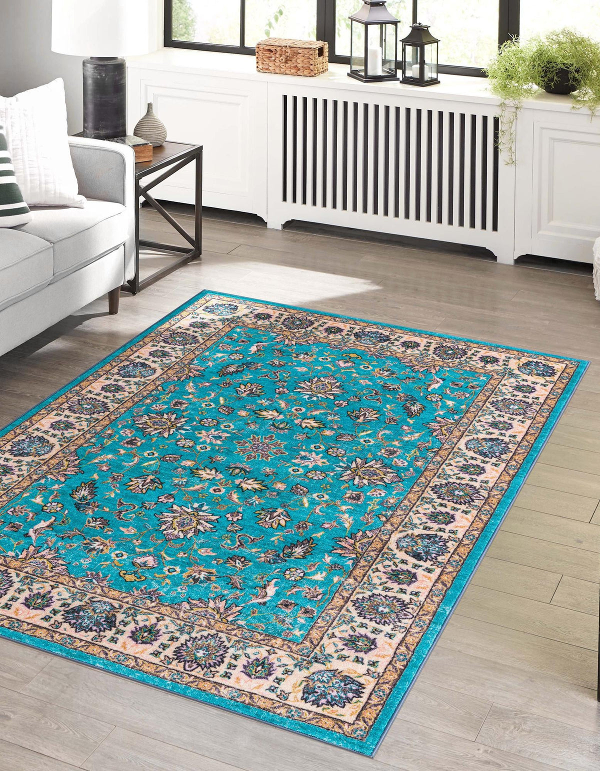 Casablanca Tapestry Collection Area Rug -  Marrakech (Arctic Aqua Blue) Rectangle Arctic Aqua Blue  lifestyle 2