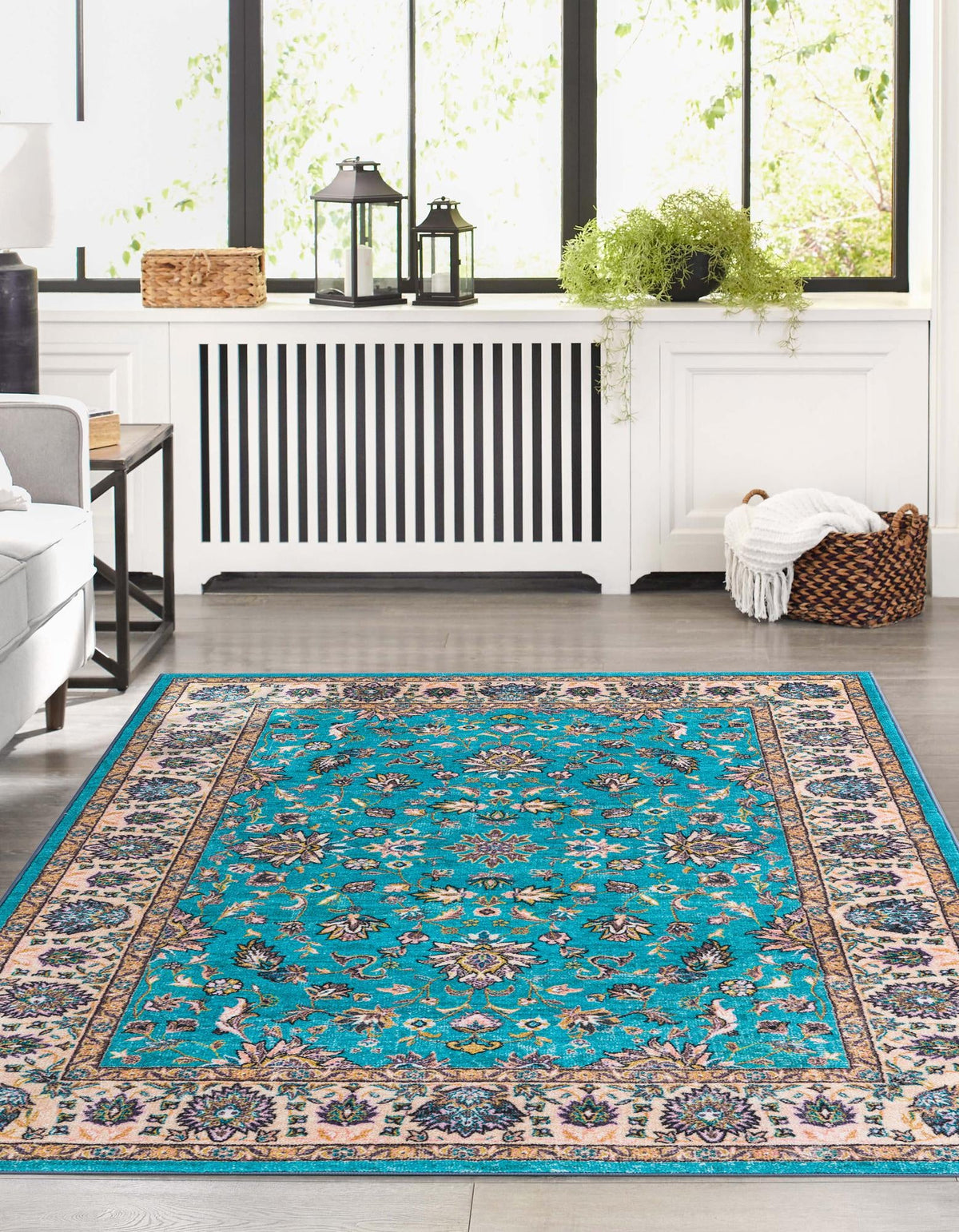 Casablanca Tapestry Collection Area Rug -  Marrakech (Arctic Aqua Blue) Rectangle Arctic Aqua Blue  lifestyle 3