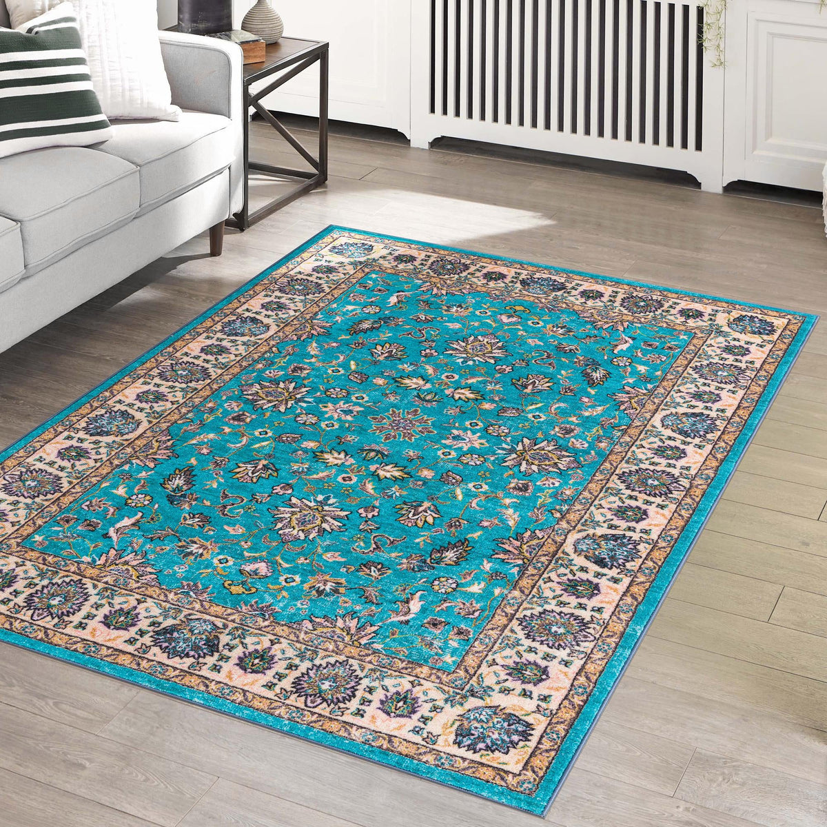 Casablanca Tapestry Collection Area Rug -  Marrakech (Arctic Aqua Blue) Rectangle Arctic Aqua Blue  lifestyle 14
