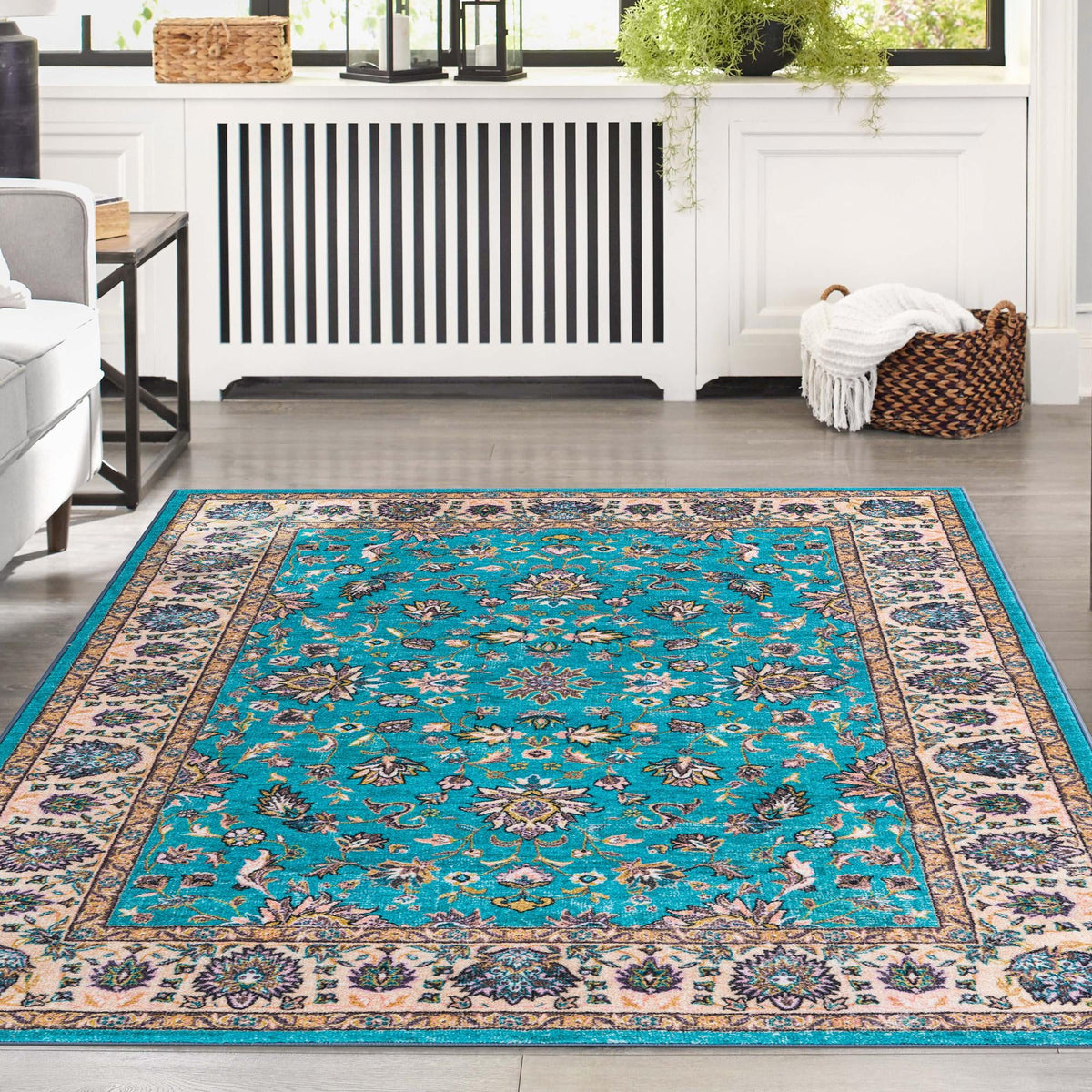 Casablanca Tapestry Collection Area Rug -  Marrakech (Arctic Aqua Blue) Rectangle Arctic Aqua Blue  lifestyle 15