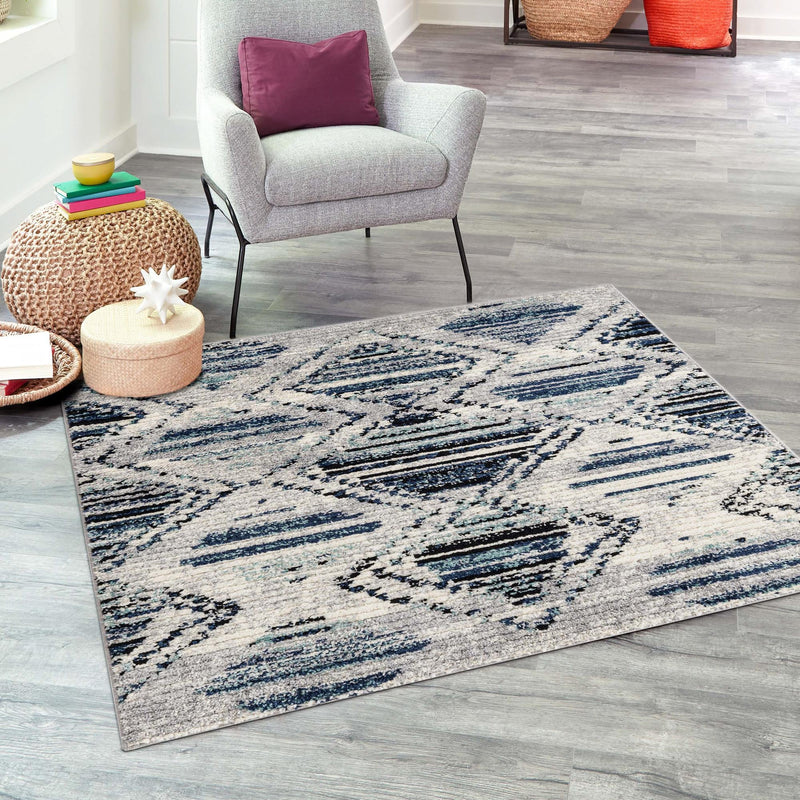 Marrakech Mosaic Collection Area Rug -  Atlas Square Blue Gray  lifestyle 55