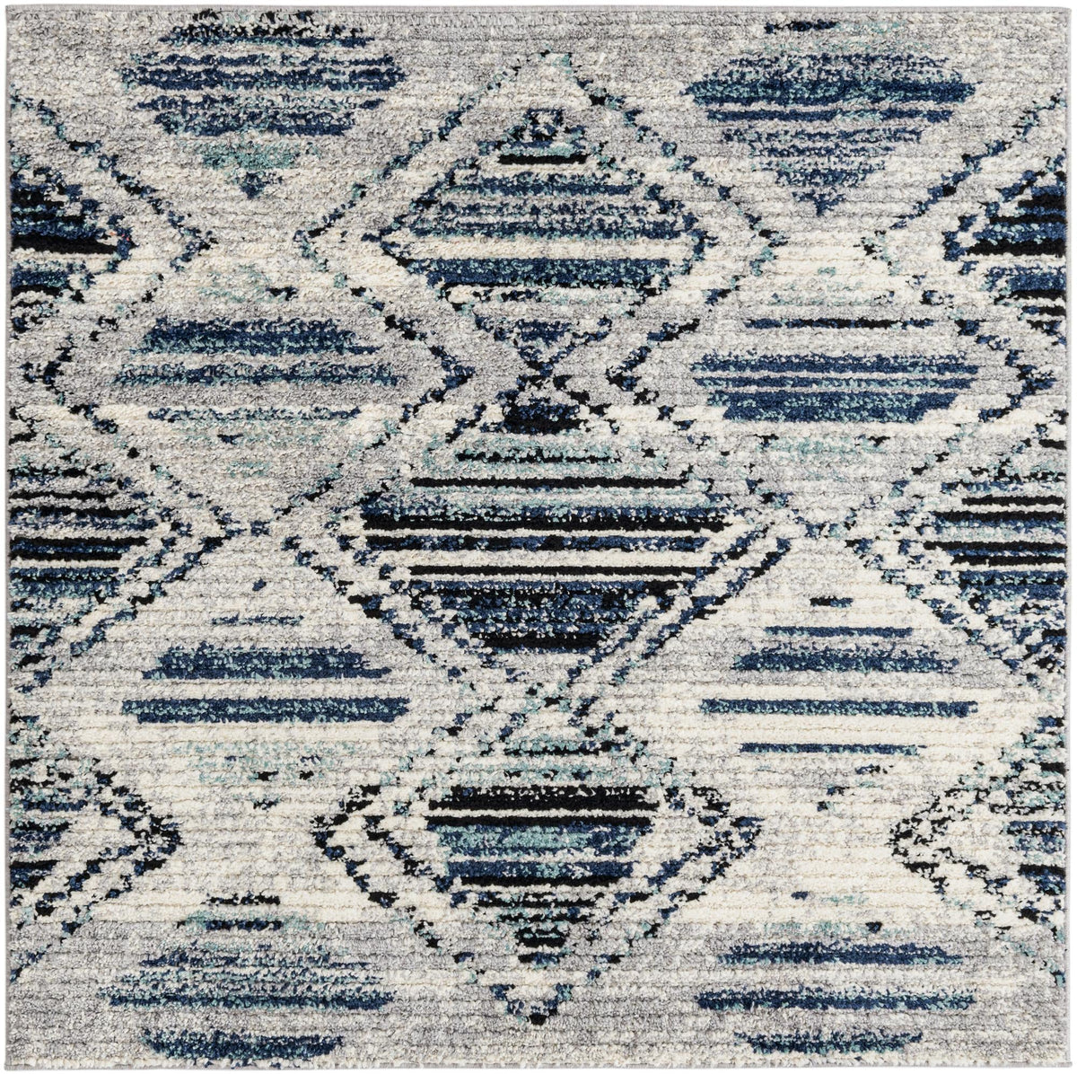 Marrakech Mosaic Collection Area Rug -  Atlas Square Blue Gray  lifestyle 16