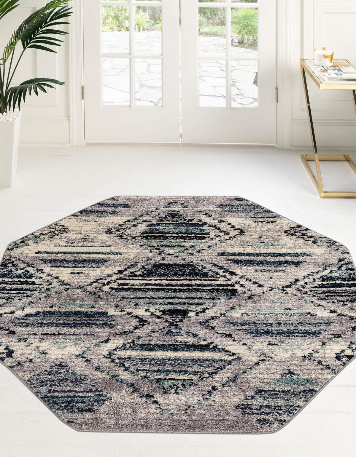 Marrakech Mosaic Collection Area Rug -  Atlas Octagon Blue Gray  lifestyle 23