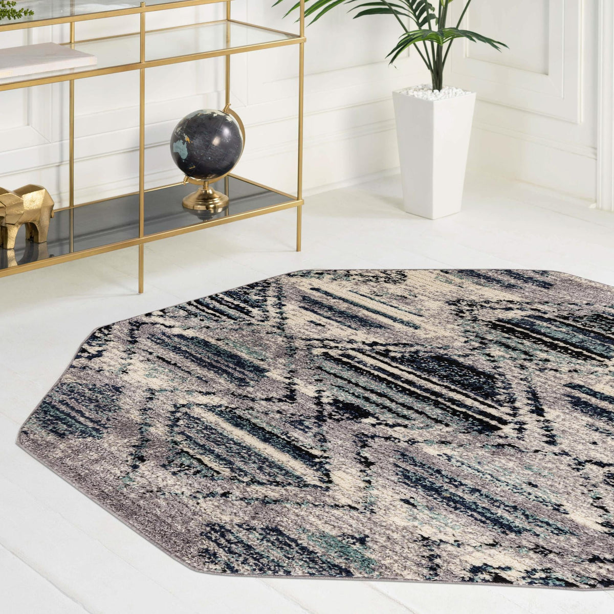 Marrakech Mosaic Collection Area Rug -  Atlas Octagon Blue Gray  lifestyle 56