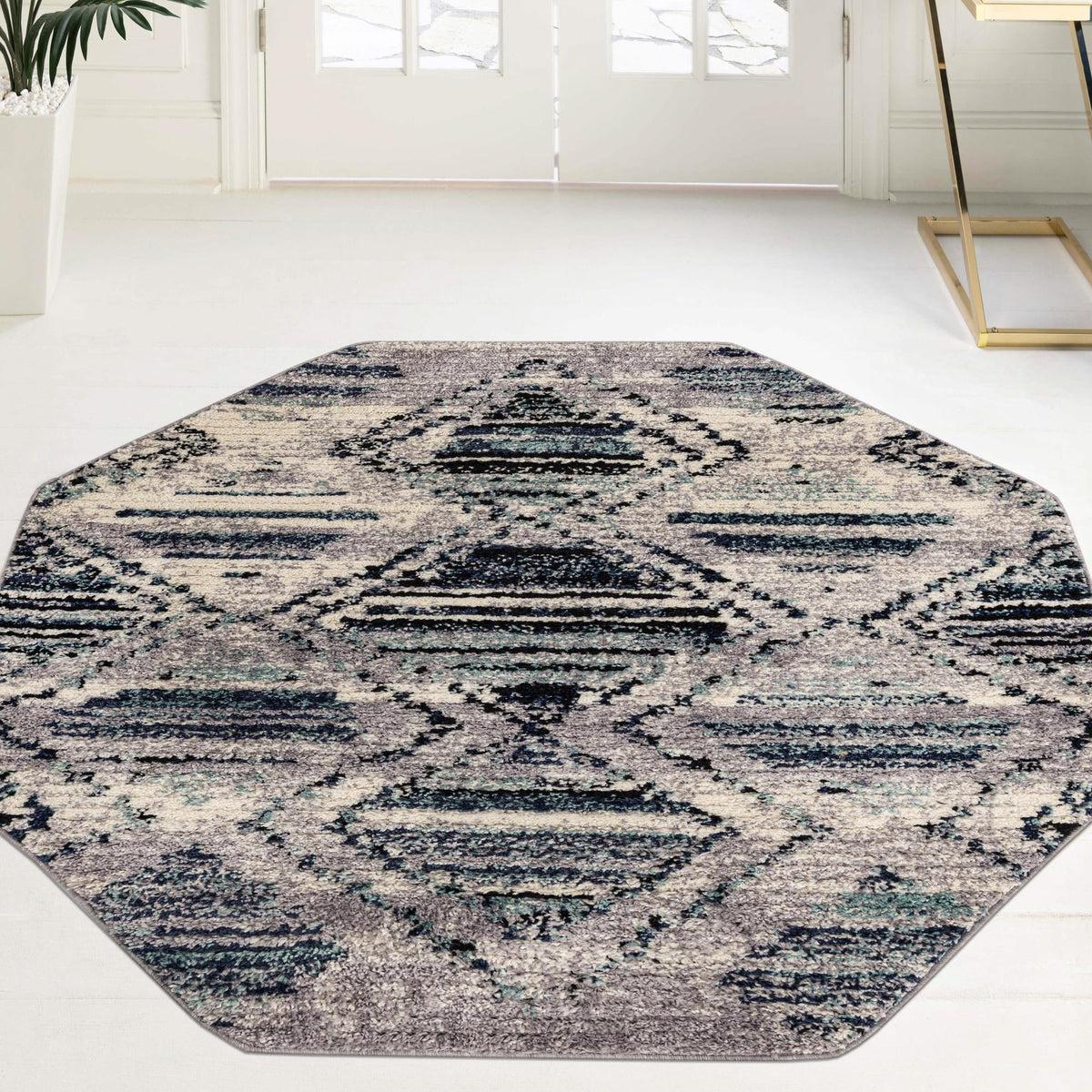 Marrakech Mosaic Collection Area Rug -  Atlas Octagon Blue Gray  lifestyle 58