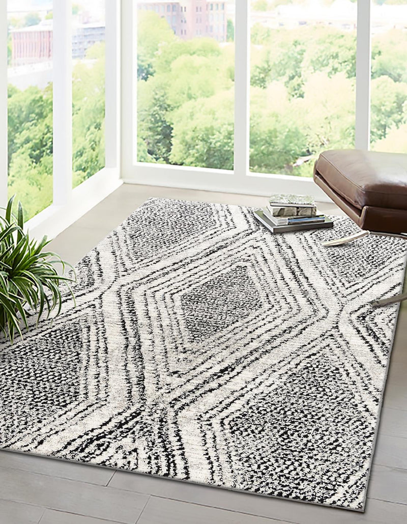 Marrakech Mosaic Collection Area Rug -  Medina Rectangle Black and White  lifestyle 2