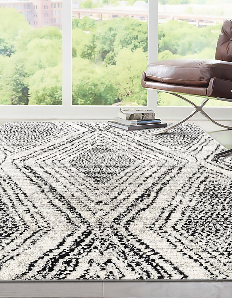 Marrakech Mosaic Collection Area Rug -  Medina Rectangle Black and White  lifestyle 3