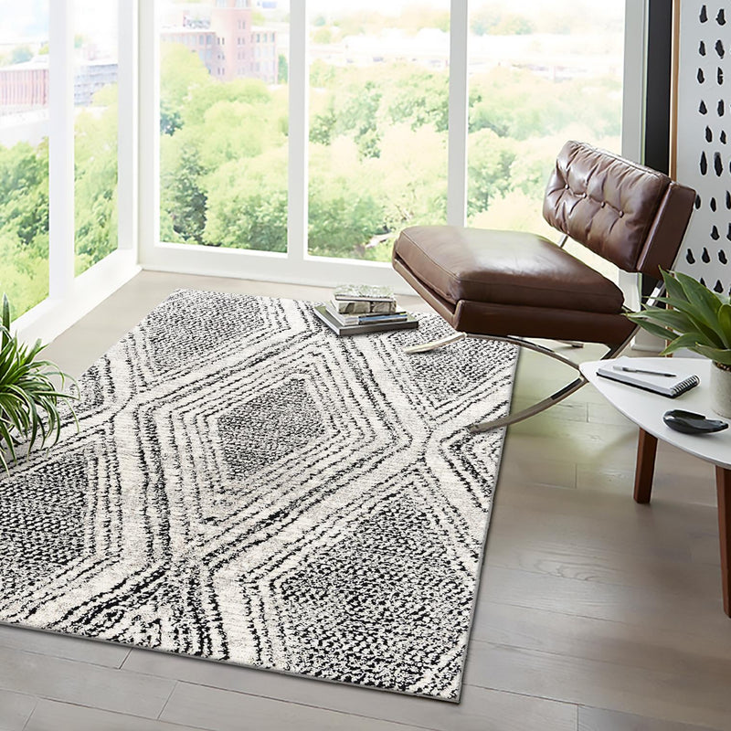 Marrakech Mosaic Collection Area Rug -  Medina Rectangle Black and White  lifestyle 16
