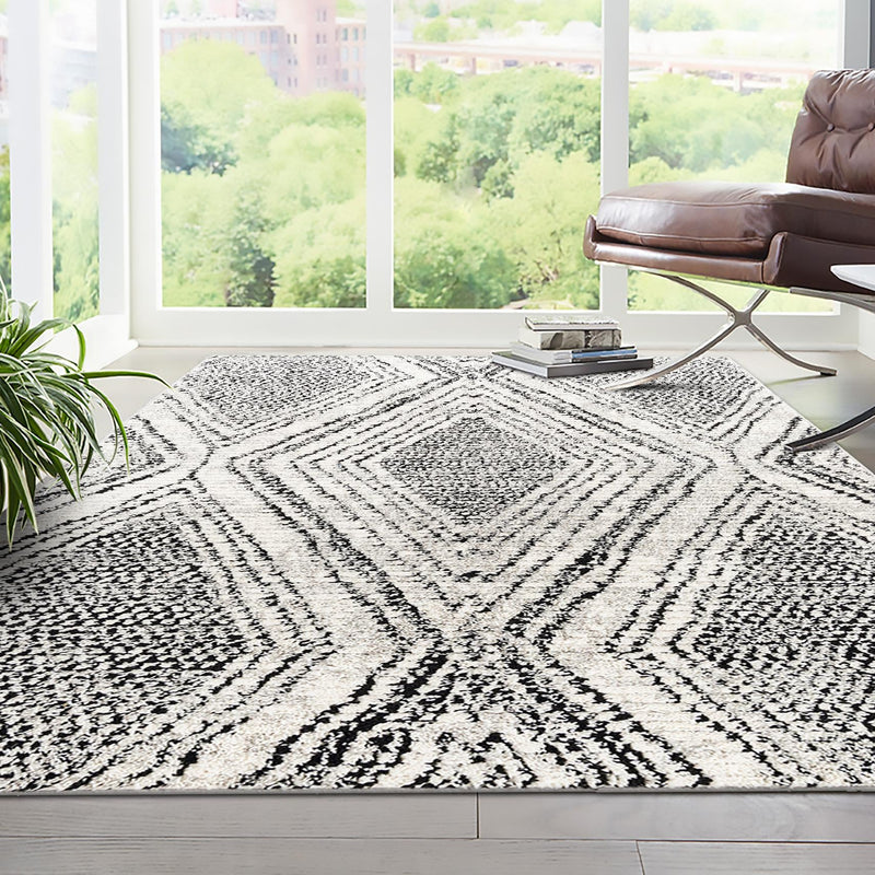 Marrakech Mosaic Collection Area Rug -  Medina Rectangle Black and White  lifestyle 17