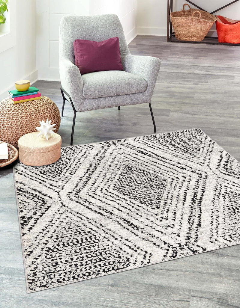 Marrakech Mosaic Collection Area Rug -  Medina Square Black and White  lifestyle 21