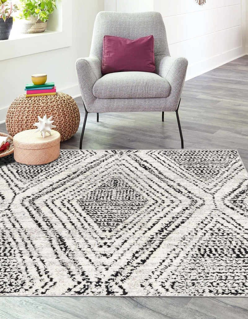 Marrakech Mosaic Collection Area Rug -  Medina Square Black and White  lifestyle 24