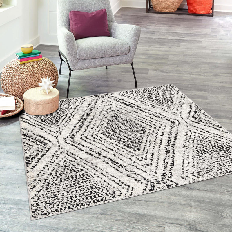 Marrakech Mosaic Collection Area Rug -  Medina Square Black and White  lifestyle 57