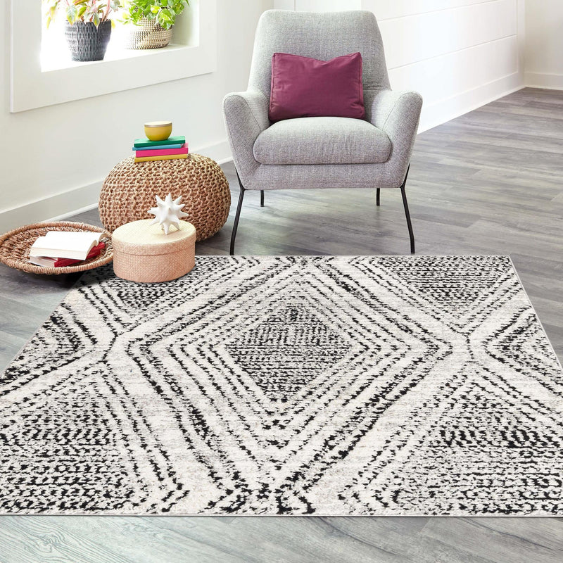Marrakech Mosaic Collection Area Rug -  Medina Square Black and White  lifestyle 59